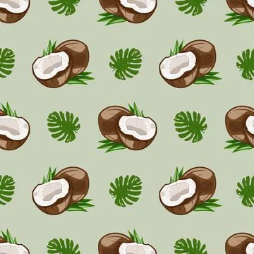 Seamless pattern coconut nut, tropical jungle fruit Stock Illustration