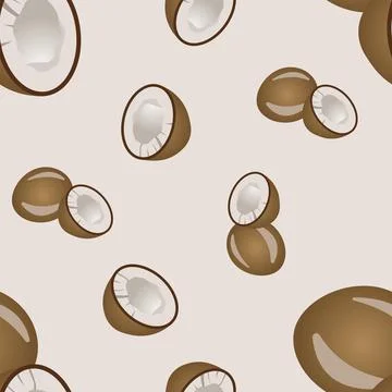 Seamless pattern of coconut nut. Vector illustration isolated on a violet Stock Illustration