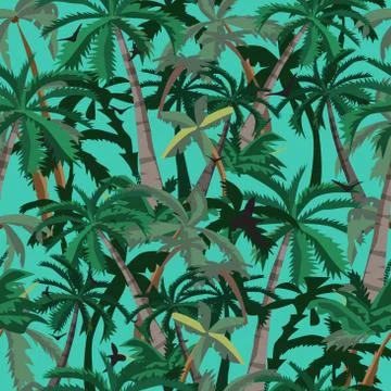 Seamless pattern coconut palm trees. Cartoon style vector backgr Illustrazione stock
