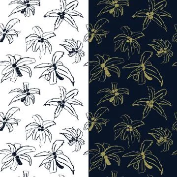 Seamless pattern with coconut trees on two colors. Hand drawn. Illustrazione stock