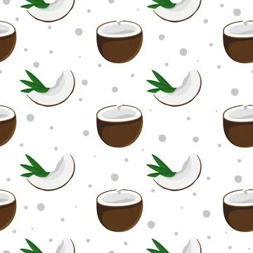 Seamless pattern coconut  with tropical green leaves Vector illustration isol Stock Illustration