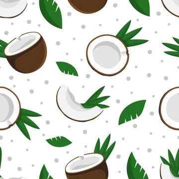 Seamless pattern coconut  with tropical green leaves Vector illustration isol Illustrazione stock