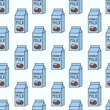 Seamless Pattern with Coconut Vegan milk. Box Carton packaging Stock Illustration