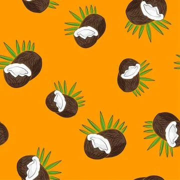 Seamless Pattern , Coconut on Yellow Background Stock Illustration