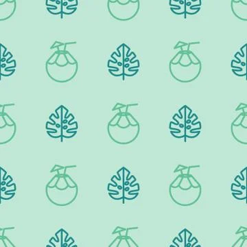 Seamless pattern with coconuts and leaves Stock Illustration