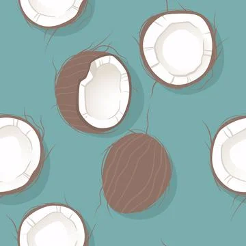 Seamless pattern with coconuts. Half a coconut, whole coconut. Summer and par Stock Illustration