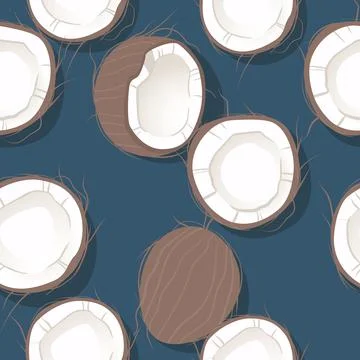 Seamless pattern with coconuts. Half a coconut, whole coconut. Summer and par Stock Illustration