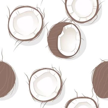 Seamless pattern with coconuts. Half a coconut, whole coconut. Summer and par Stock Illustration