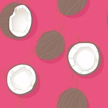 Seamless pattern with coconuts. Half a coconut, whole coconut. Summer and par Illustrazione stock