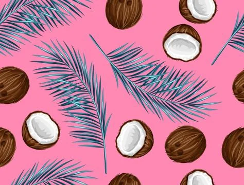 Seamless pattern with coconuts. Tropical abstract background in retro style Stock Illustration