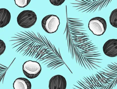 Seamless pattern with coconuts. Tropical abstract background in retro style Stock Illustration