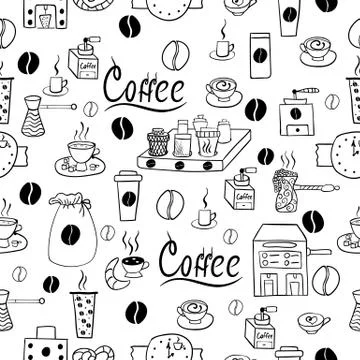 Seamless pattern with coffee accessories Stock Illustration