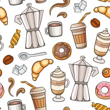 Seamless pattern with coffee and sweets Stock Illustration