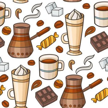 Seamless pattern with coffee and sweets Stock Illustration
