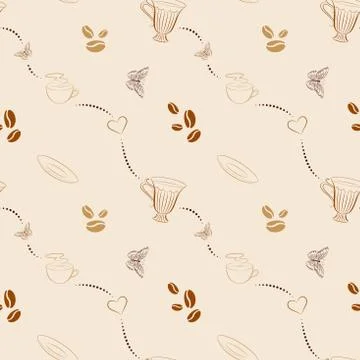 Seamless pattern with coffee beans and cups 库存插图