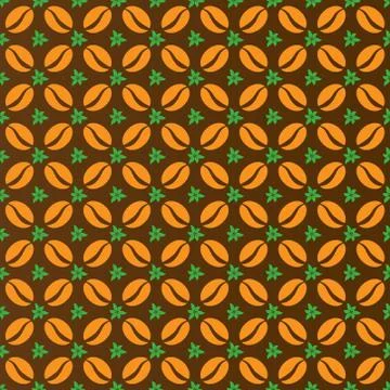 Seamless pattern of coffee beans and leaves. Illustrazione stock