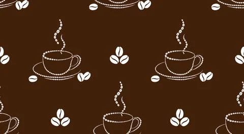 Seamless pattern with coffee beans and cups of coffee. Stock Illustration