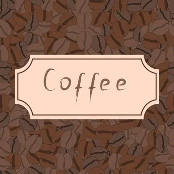 Seamless pattern with coffee beans and retro frame. Vector illustration. Stock Illustration