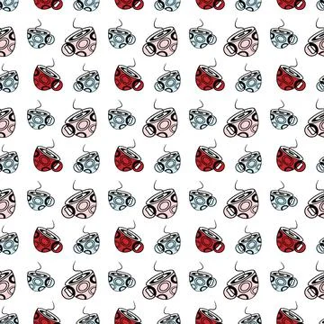 Seamless Pattern with Coffee Beans and Abstract Stylized cup in trendy shades イラスト素材