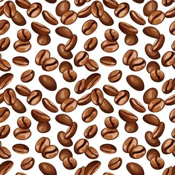 Seamless pattern of coffee beans. Cartoon semi realistic vector illustration 스톡 일러스트