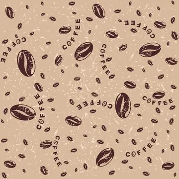Seamless pattern of coffee beans with grunge background. Stock Illustration