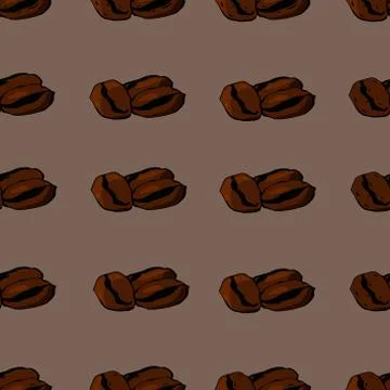 Seamless pattern coffee beans hand-drawn in a chaotic manner. 库存插图