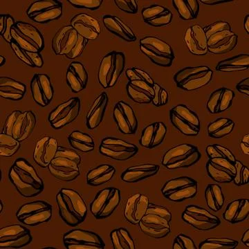 Seamless pattern coffee beans hand-drawn in a chaotic manner. Stock Illustration