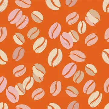 Seamless Pattern of Coffee Beans on an Orange Background. Stock Illustration