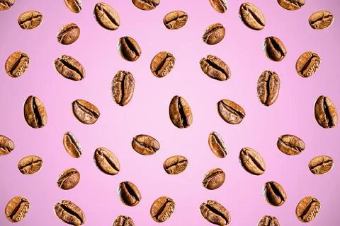 Seamless pattern of coffee beans on a pink background. Foto stock