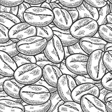 Seamless pattern coffee beans. Vector vintage black engraving Stock Illustration