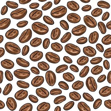 Seamless pattern coffee beans. Vector vintage color engraving Stock Illustration