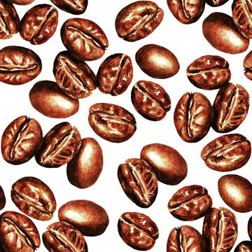 Seamless pattern. Coffee beans. Watercolor Stock Illustration