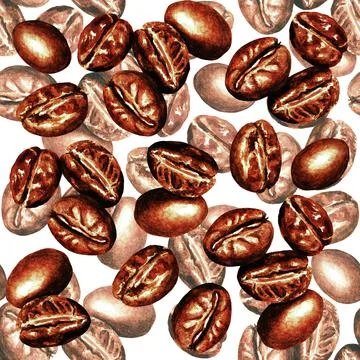 Seamless pattern. Coffee beans. Watercolor Stock Illustration