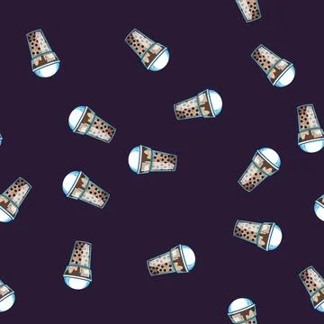 Seamless pattern coffee bubble tea cartoon vector Stock Illustration