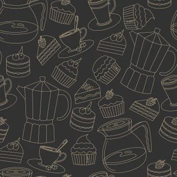 Seamless pattern with coffee cakes Stock Illustration