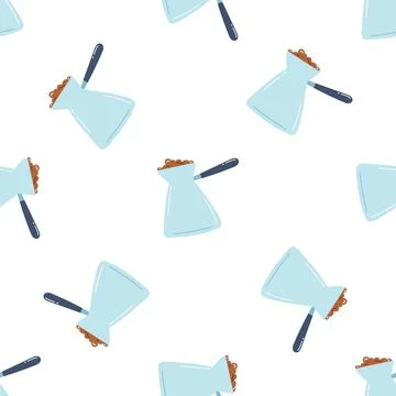 Seamless pattern with coffee cezve. Flat vector background of pot for Turkish Stock Illustration