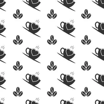 Seamless pattern with coffee Cup, coffee beans and heart イラスト素材