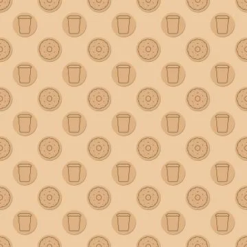 Seamless pattern with coffee cups and cakes. Vector illustration. Stock Illustration
