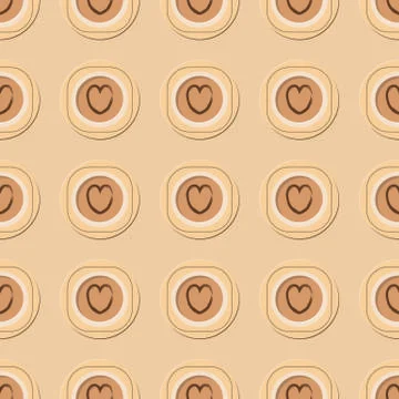 Seamless pattern with coffee cups and hearts. Vector illustration. Stock Illustration