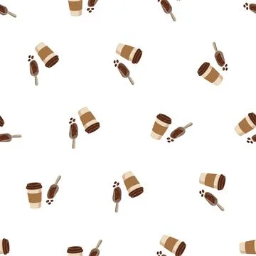 Seamless pattern with coffee cups and beans. Stock Illustration