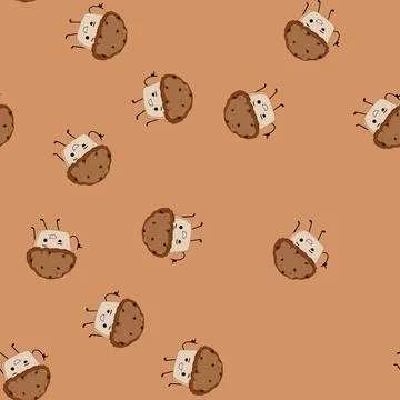 Seamless pattern coffee dessert character cartoon vector Stock Illustration