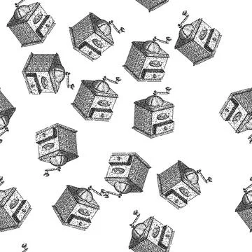 Seamless pattern coffee grinder kitchen utensil retro sketch hand drawn Stock Illustration