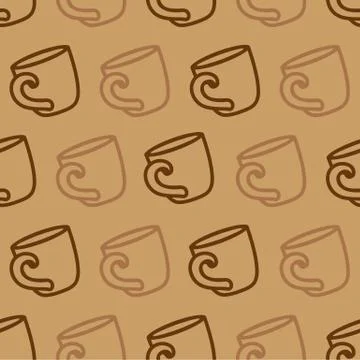 Seamless pattern with coffee mug on a brown background. Illustration of drinking Stock Illustration