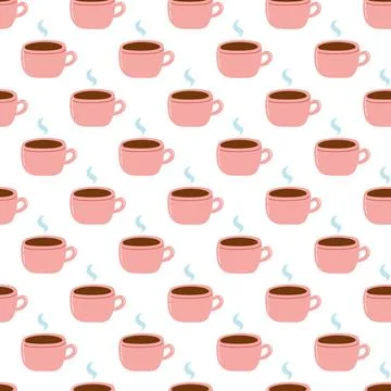 Seamless pattern with coffee mug. Flat vector background of cup with coffee or Stock Illustration