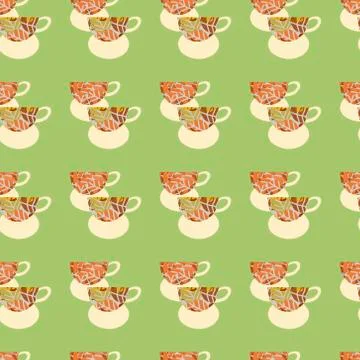 Seamless pattern with coffee mugs in a single color scheme. Stock Illustration