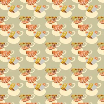 Seamless pattern with coffee mugs in a single color scheme. Stock Illustration