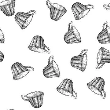 Seamless pattern coffee porcelain cup sketch hand drawn Stock Illustration