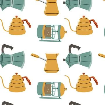 Seamless pattern with coffee pots and machine イラスト素材
