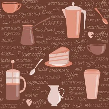 Seamless pattern with coffee related elements Stock Illustration