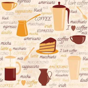 Seamless pattern with coffee related elements Illustrazione stock